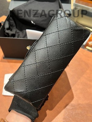 Chanel 2.55 Mini Black Silver Quilted Chain Shoulder Crossbody Bag