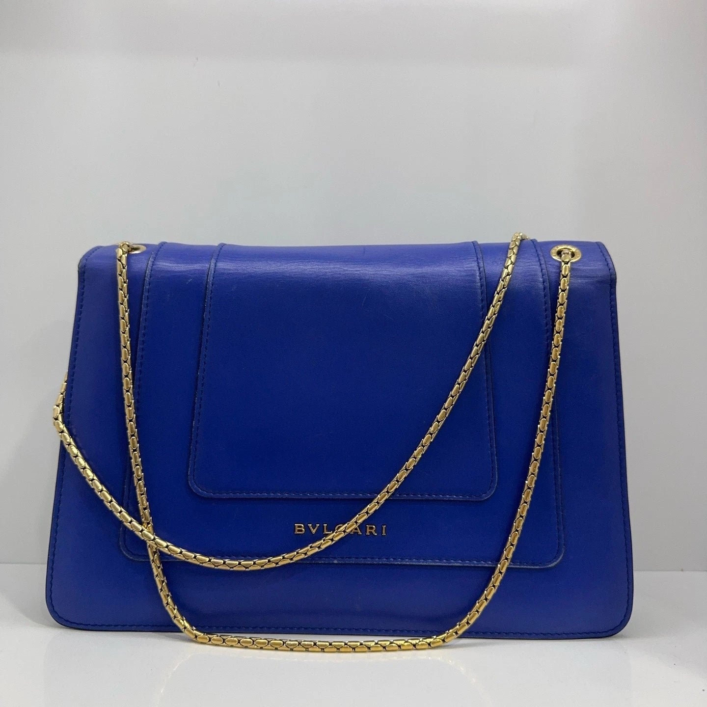 Bvlgari Enamel Snake Head Blue Leather Shoulder Crossbody Bag For Women