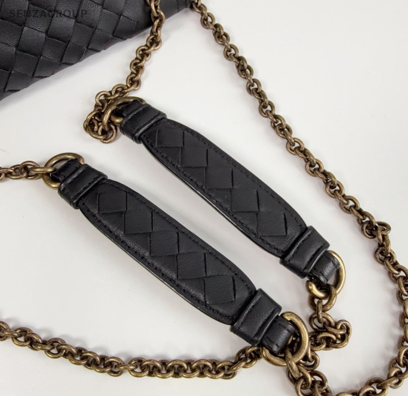 Bottega Veneta Woven Chain Shoulder Bag Crossbody Black Gold Women Classic