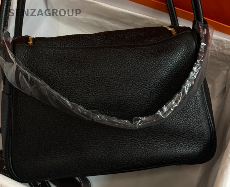 Hermes Lindy26 Shoulder Bag Black Gold Used Women Classic Designer