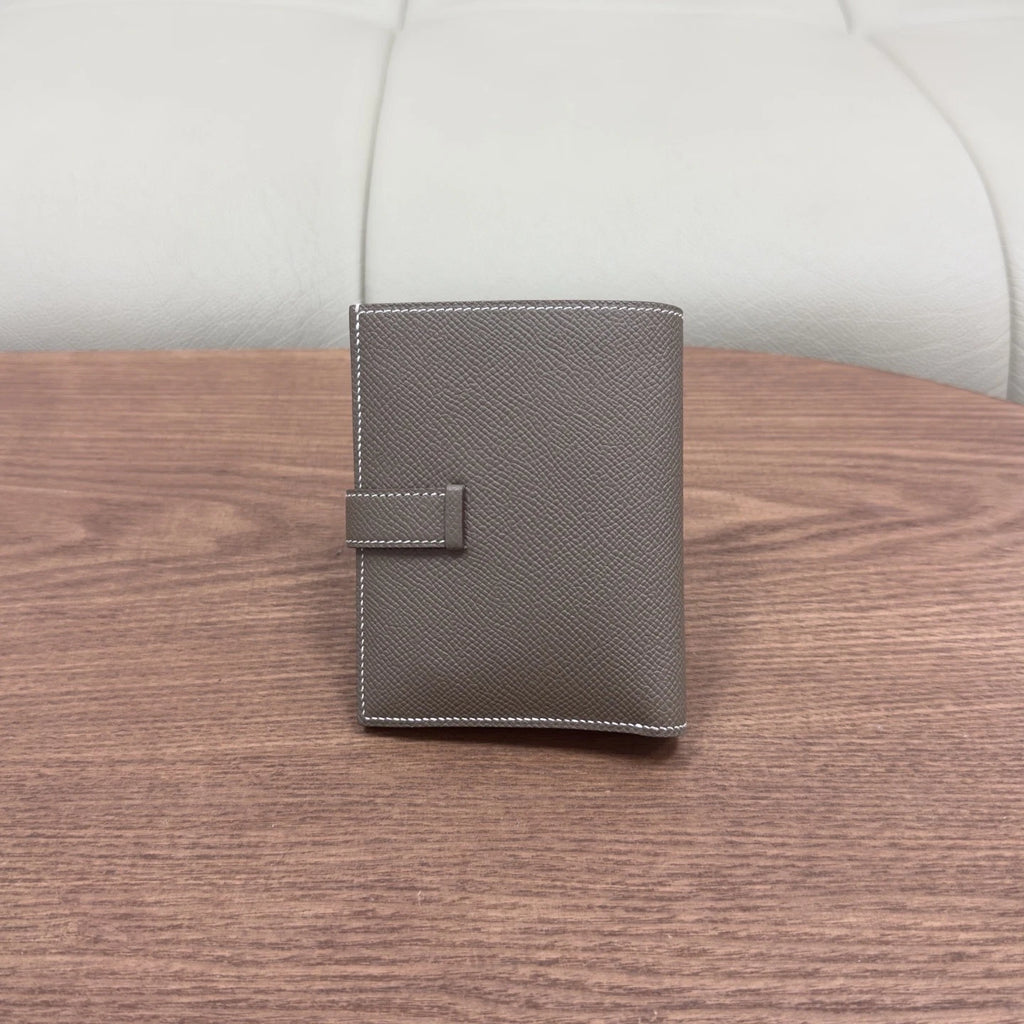 Hermes Bearn Wallet Grey Gold Women Classic