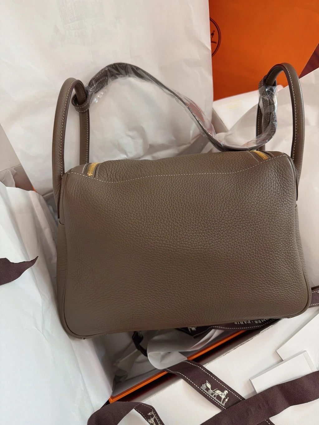 Hermes Lindy30 Top Handle Shoulder Bag Gray Gold Used Women Fashion Classic