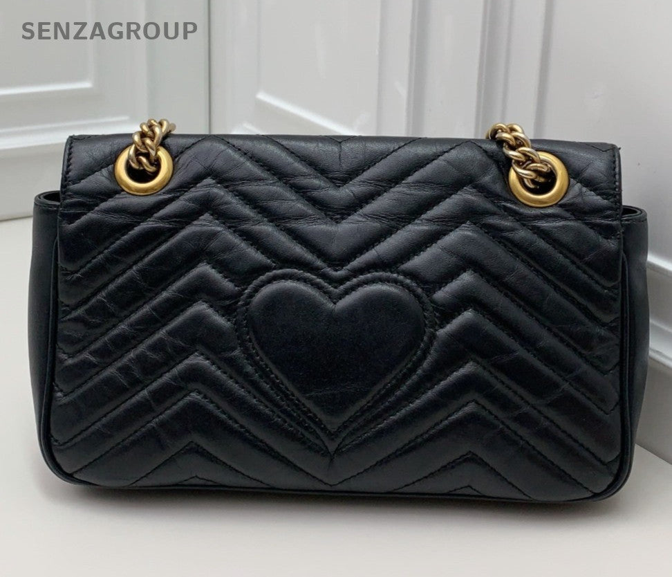 Gucci Marmont Chain Crossbody Shoulder Bag Black Gold Women Classic
