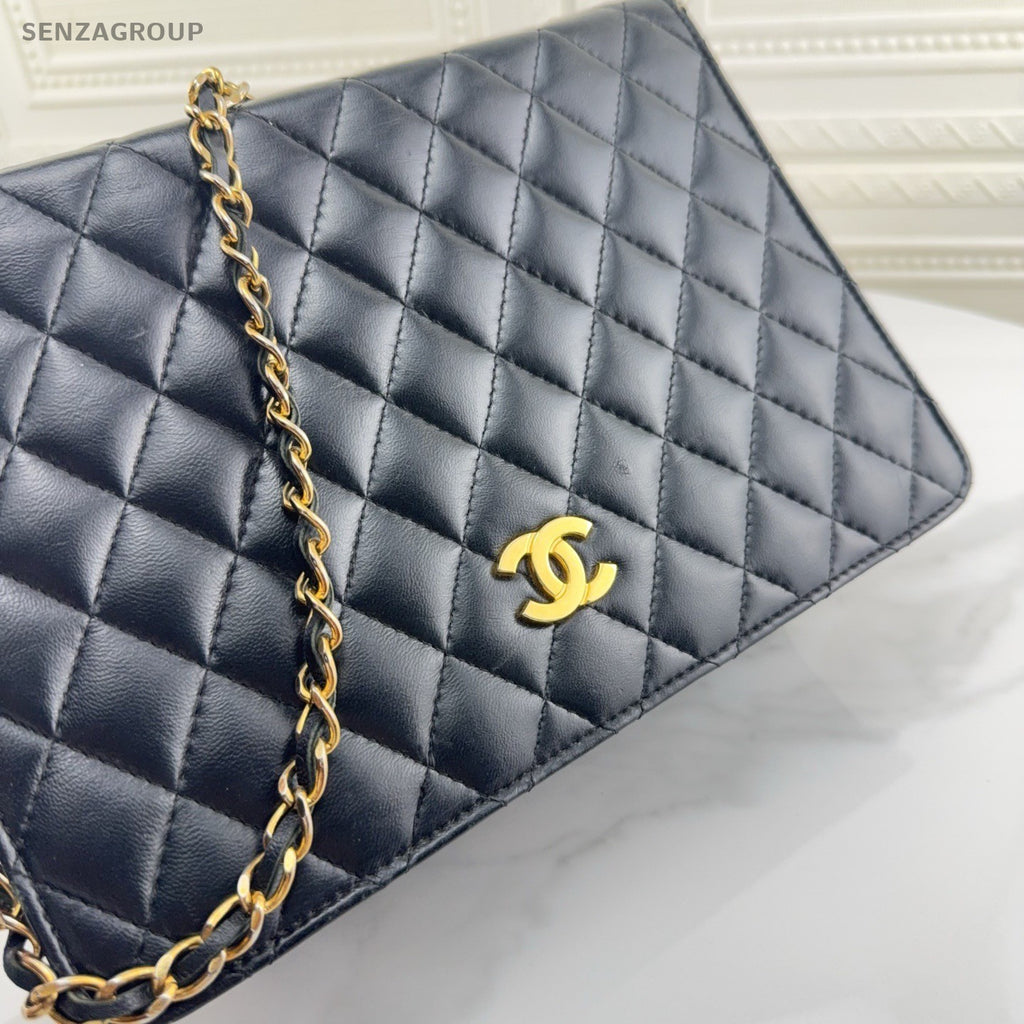 Chanel WOC Vintage Chain Shoulder Bag Black Gold Women Classic Diamond Women