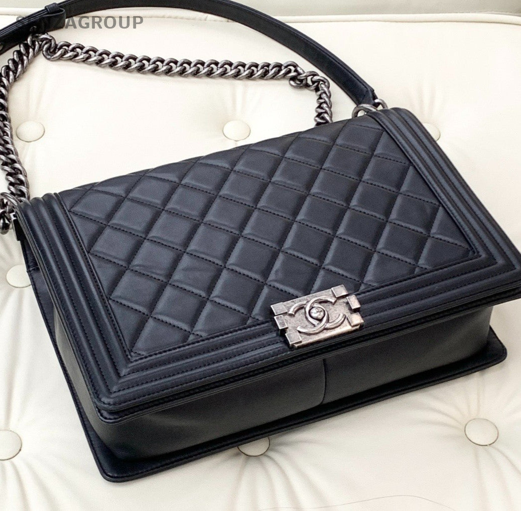 Chanel Leboy GM Calfskin Shoulder Crossbody Bag Women Black Almost Brand New