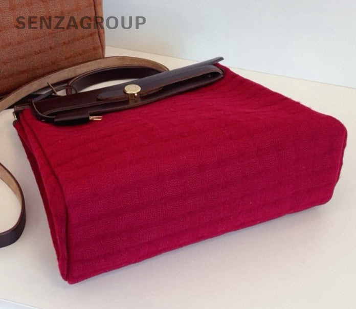 Hermes Herbag Zip31 Top Handle Bag Crossbody Red Silver Women Classic Vintage