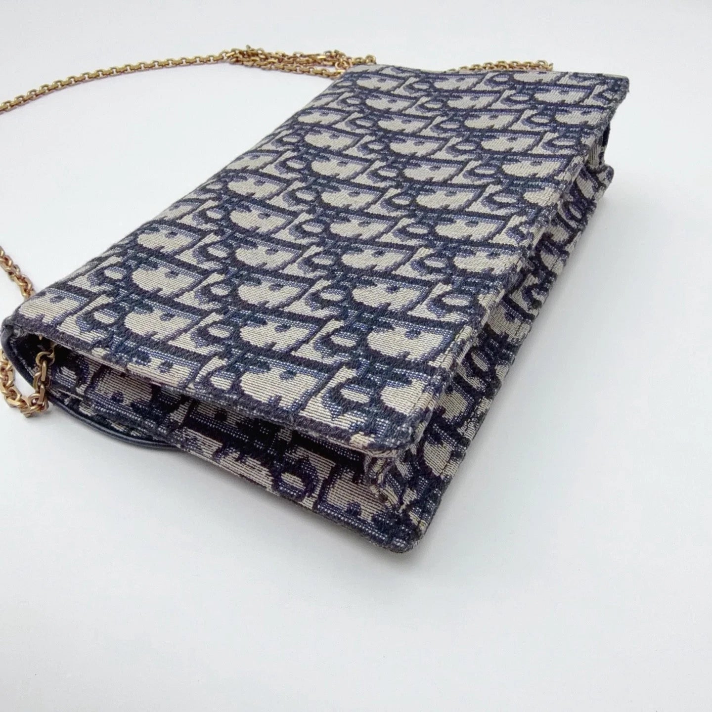 Christian Dior Oblique Canvas WOC Gold Chain Navy Shoulder Bag Crossbody