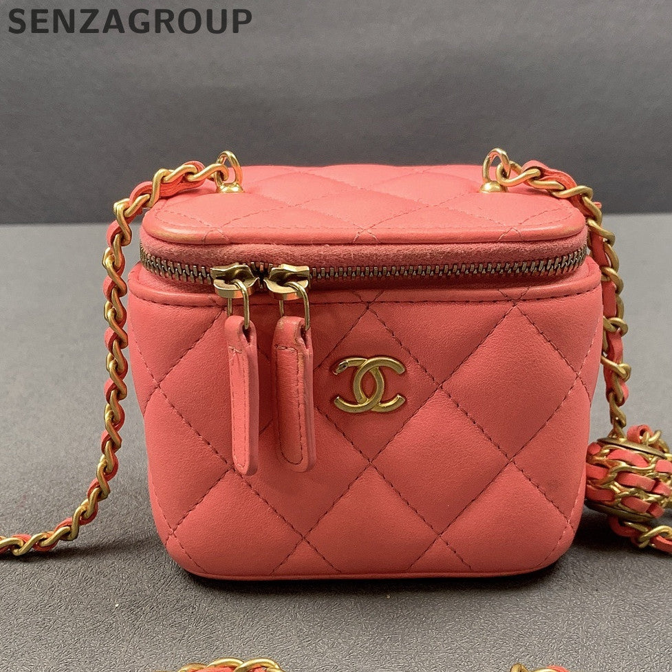 Chanel Pink Gold Quilted Classic Flap Vanity Case Chain Shoulder Bag