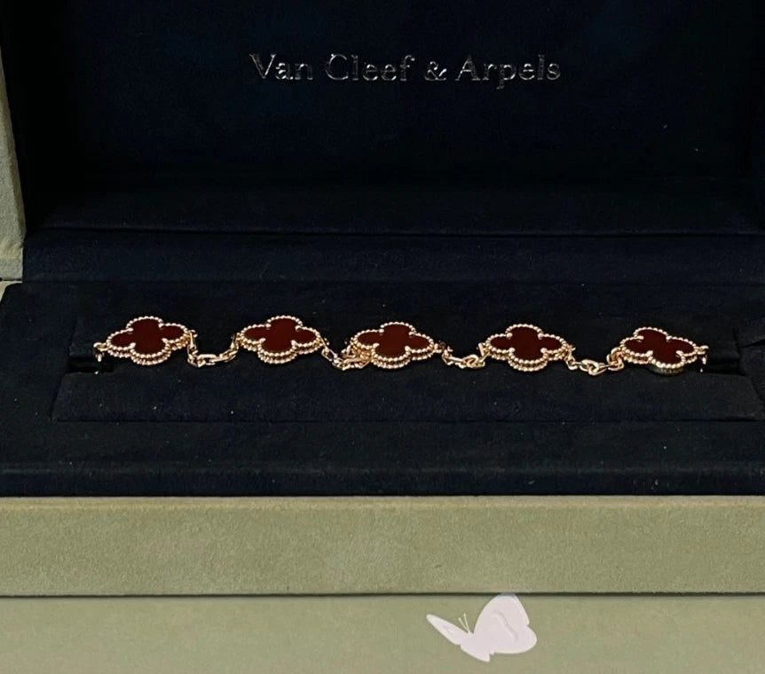 Van Cleef &amp; Arpels Vintage Alhambra Carnelian 18k Yellow Gold 5 Motifs Bracelet
