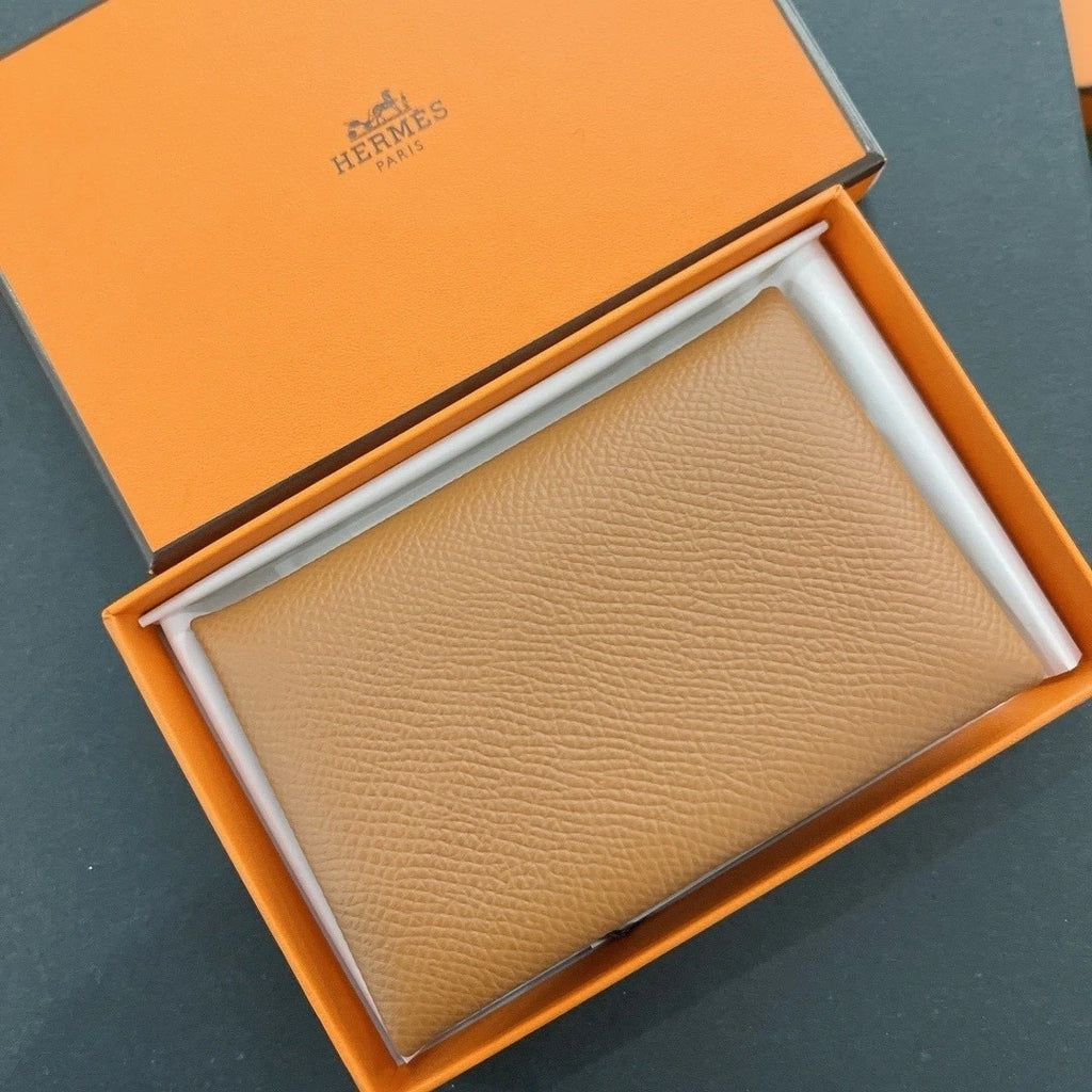 Hermes Calvi Silver Buckle Calfskin Card Wallet For Women Brown