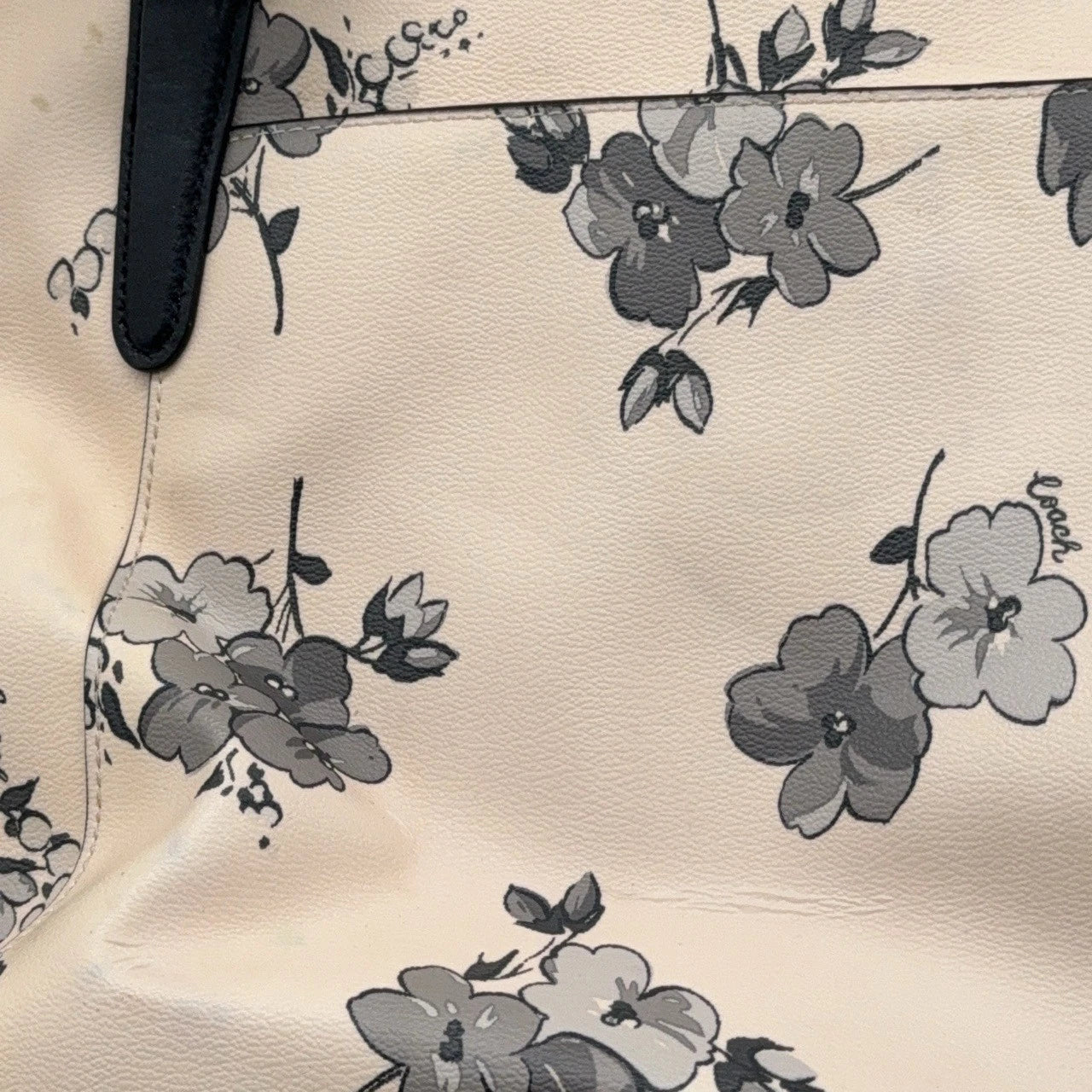 Coach Ava Beige Ink Print Tote Shoulder Handbag for Women