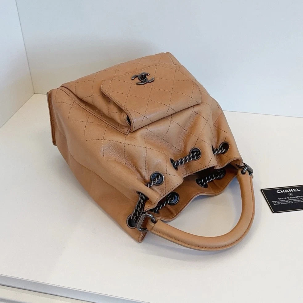 Chanel Bucket Backpack Chain Top Handle Bag Brown Women Classic