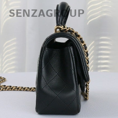 Chanel Classic Flap Mini Handle Black Gold Lambskin Shoulder Crossbody Bag
