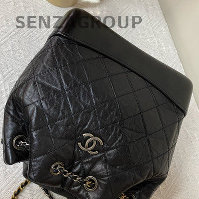 Chanel Gabrielle Backpack Small Black Gold Leather Dual Chain Women's Bag