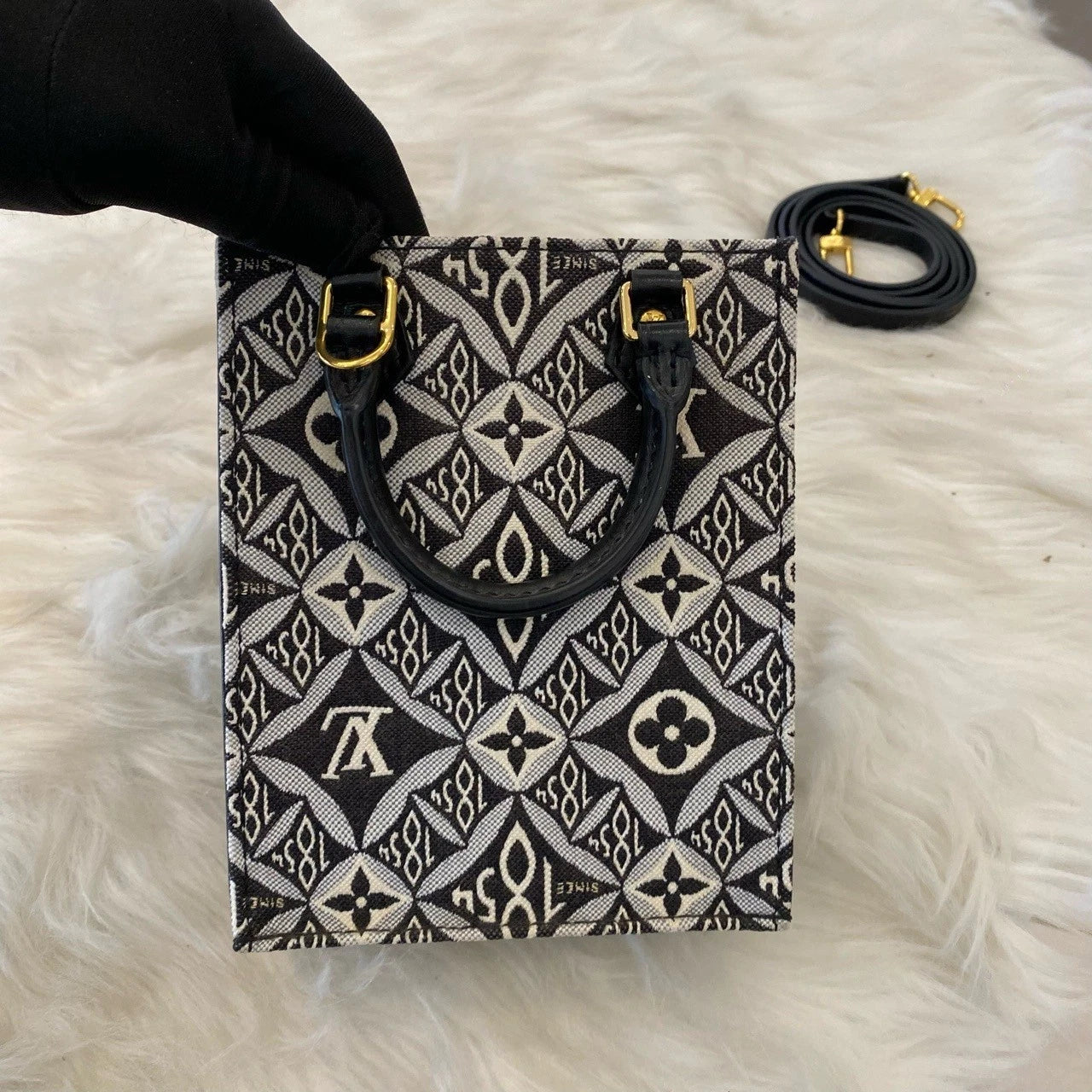 Louis Vuitton Petit Sac Plat Denim Monogram Mini Handbag Crossbody Bag
