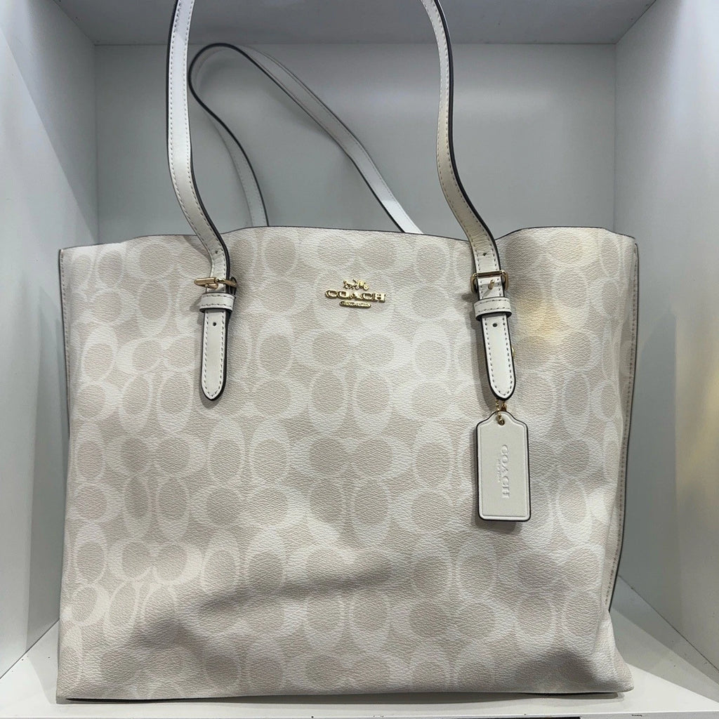 COACH Mollie 34 Logo Canvas Tote Shoulder Handbag for Women White