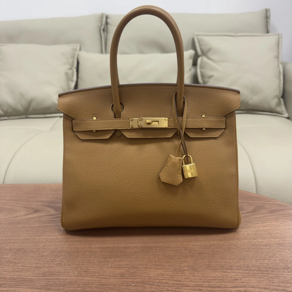 Hermes Birkin 30 Top Handle Brown Gold Women Classic