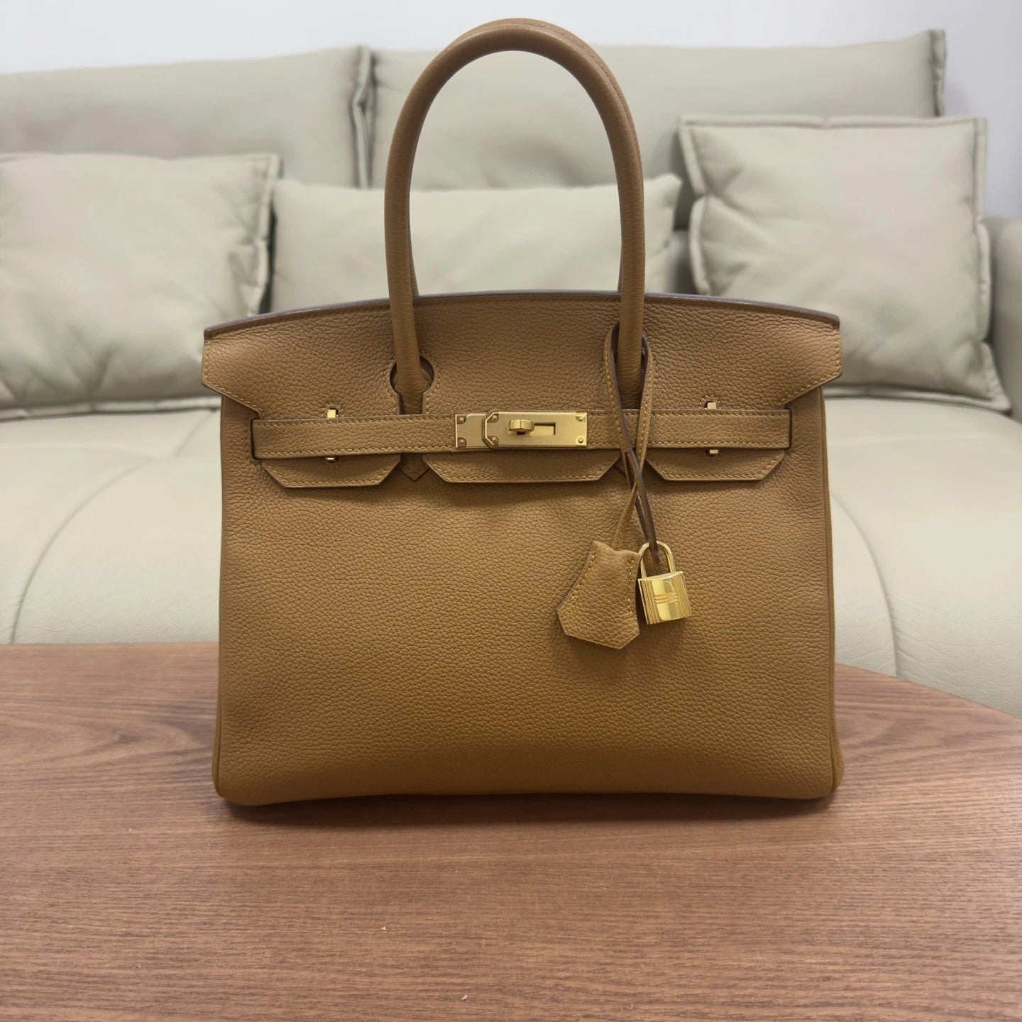 Hermes Birkin 30 Top Handle Brown Gold Women Classic