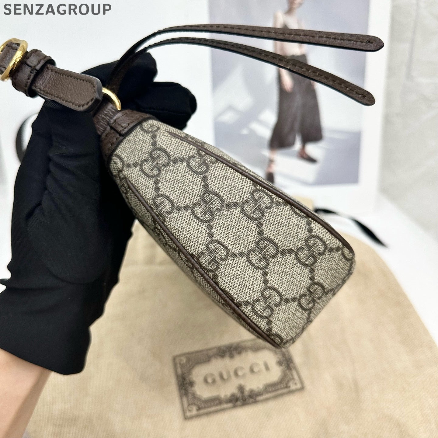 Gucci Ophidia 2Way Shoulder Crossbody Bag Brown Gold Hardware Classic