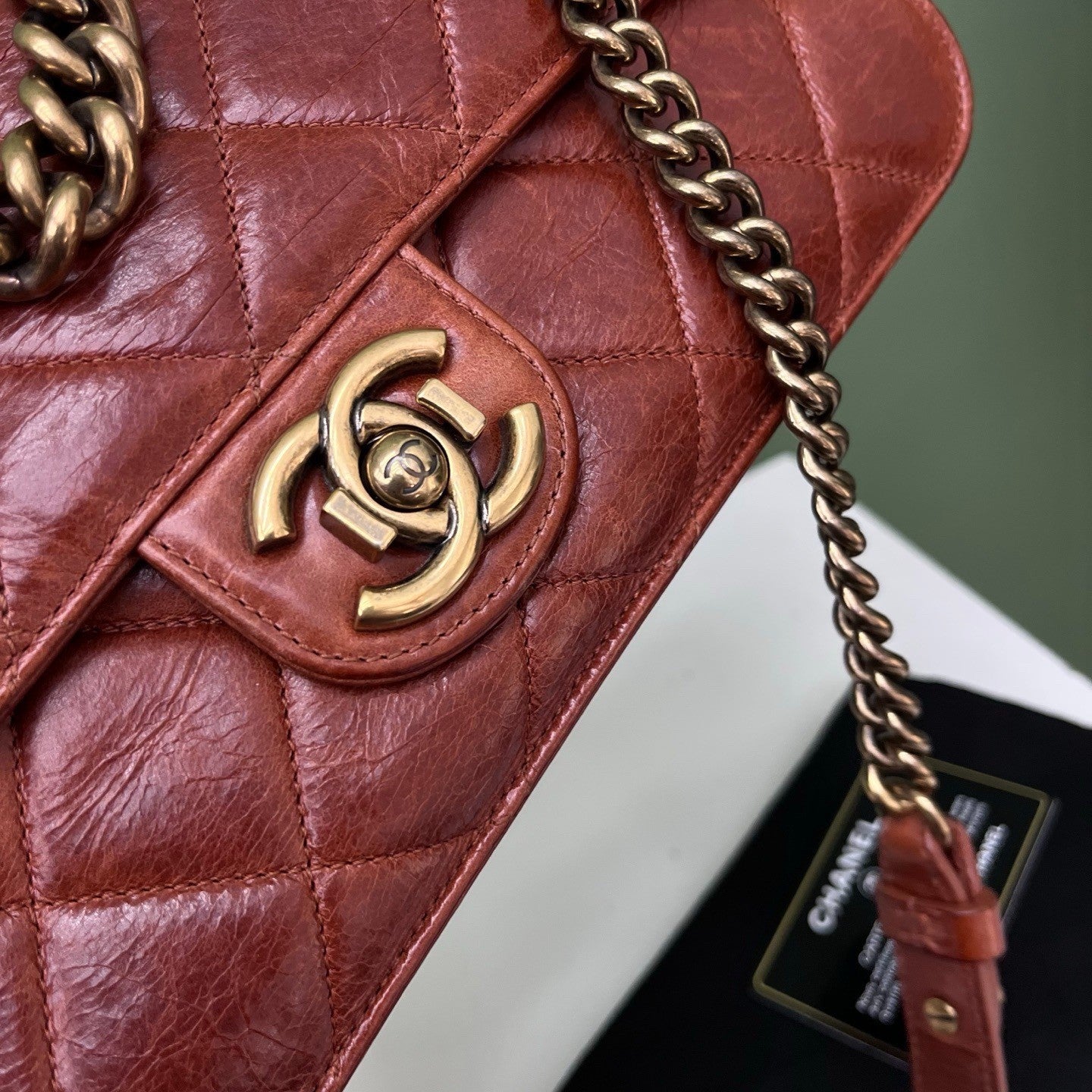 Chanel Classic Flap Chain Top Handle Shoulder Bag Red Gold Used Women Diamond