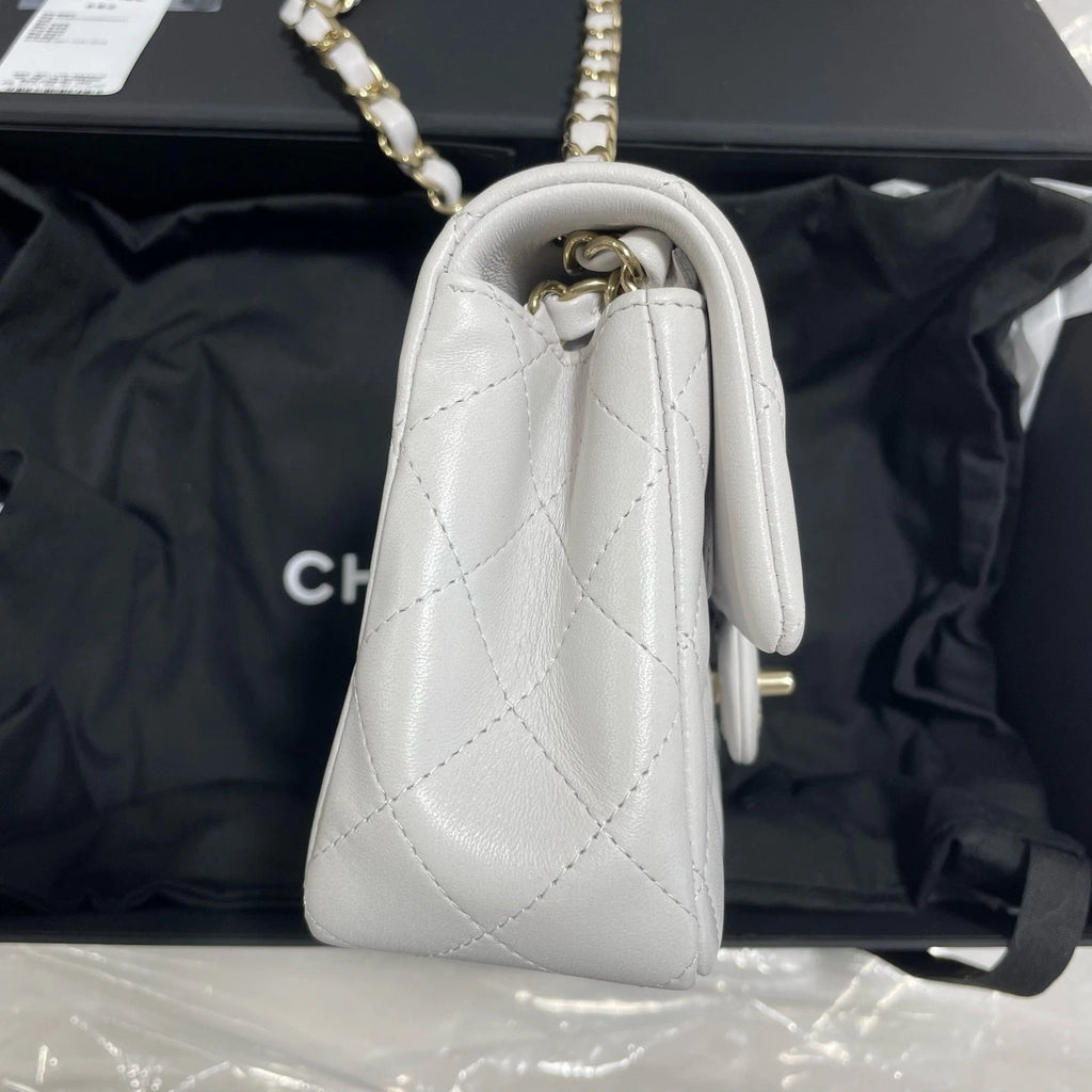 New CHANEL Classic Flap Big Mini Gray Lamskin Shoulder Bag For Women