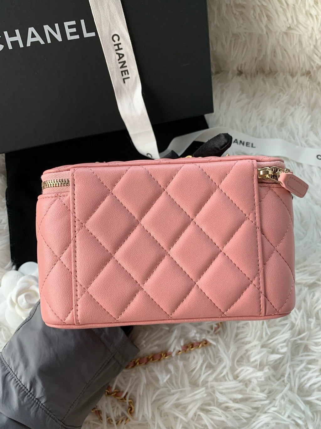 CHANEL Coral Pink Lambskin Gold Ball Long Box Shoulder Crossbody Women