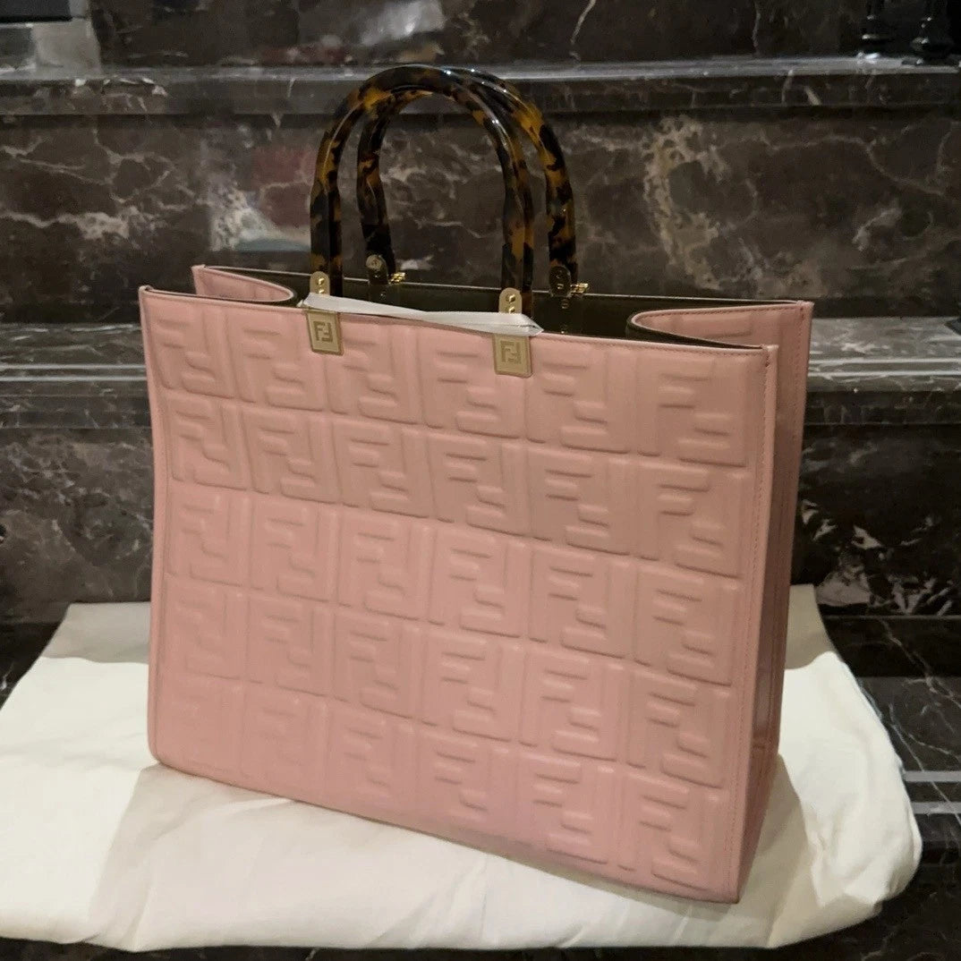 Fendi Sunshine Embossed Leather Tote Bag For Women