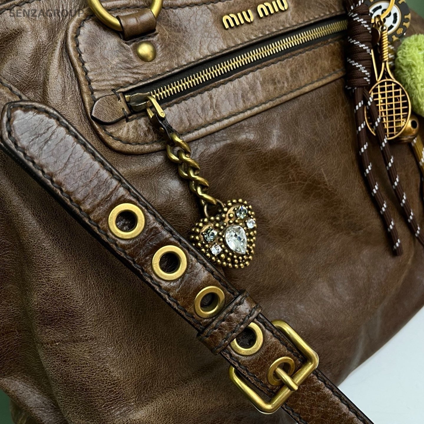 Miu Miu Coffer 2Way Crossbody Top Handle Bag Brown Gold Women Classic Fashion