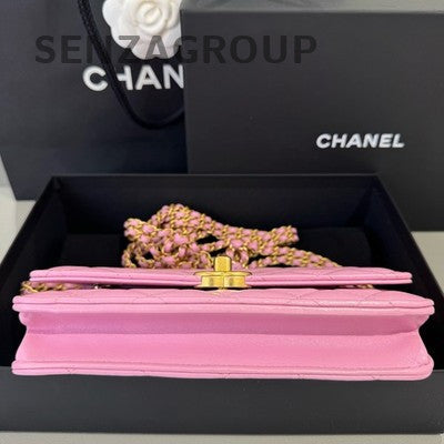 Chanel WOC Quilted Pink Gold Chain Crossbody Bag - Fashion Women