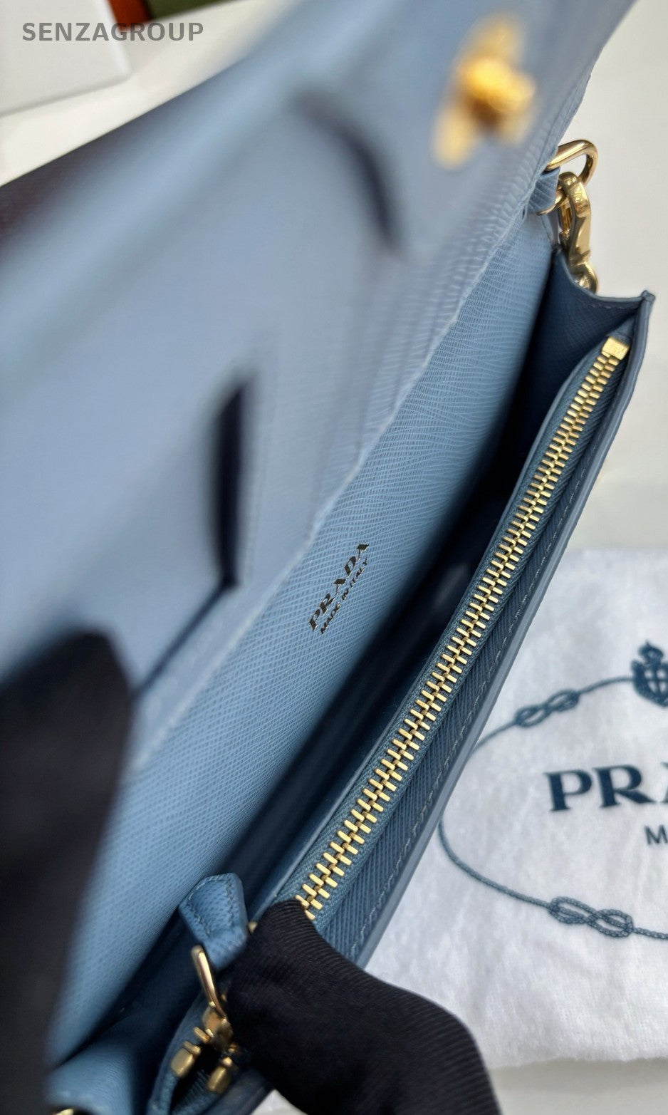 PRADA Ligth Blue Wallet Woc Crossbody bag Almot brand NEW