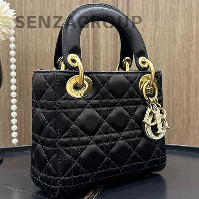 Dior Lady Dior Cannage Handbag Black Gold Chain Strap Classic Women