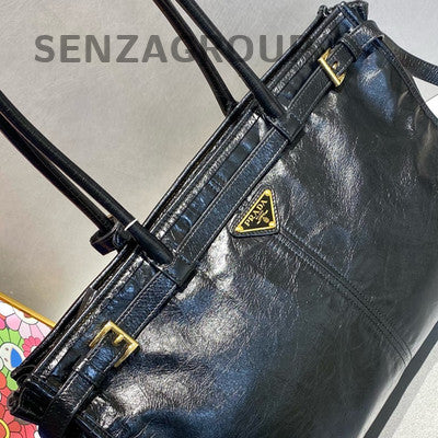 Prada Softlux Large Bonnie Shoulder Bag Black Gold Women's