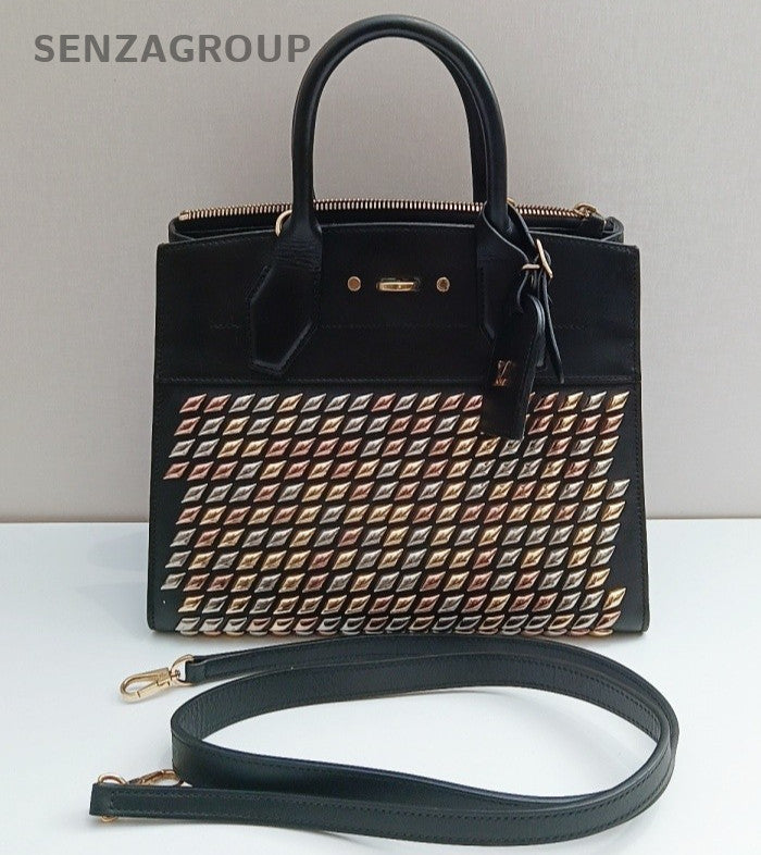 Louis Vuitton City MM Top Handle Bag Crossbody Black Gold Women Classic Designer