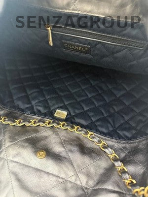 Chanel 22 Bag Grey Gold Medium Quilted Chain Shoulder Bag Classic Women