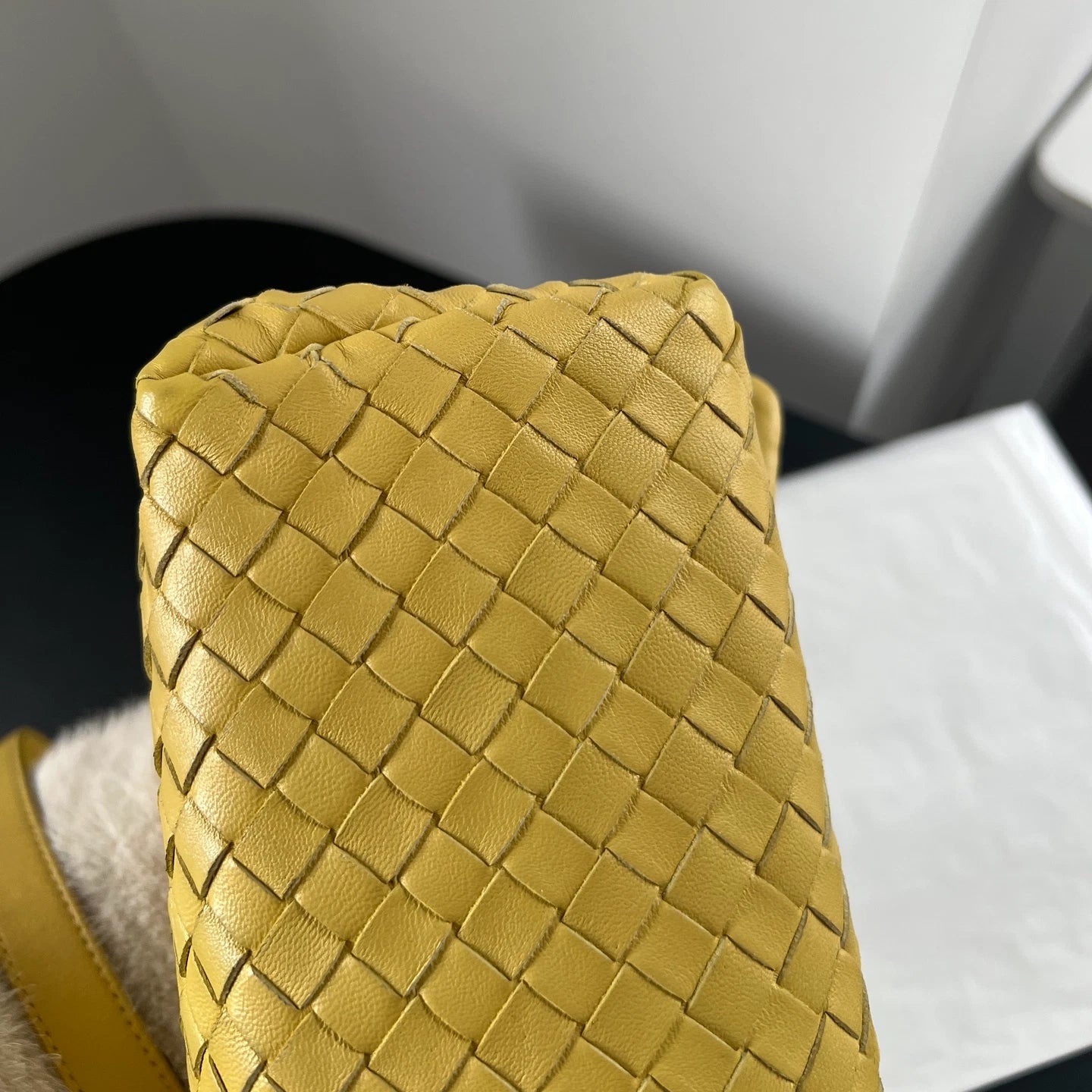 Bottega Veneta Cobbler PM Intrecciato Yellow Mustard Shoulder Bag Crossbody