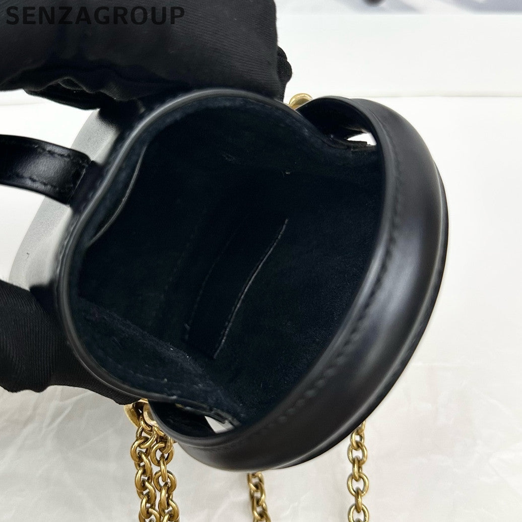 Saint Laurent Black Gold Mini Bucket Bag Chain Strap Classic Women's