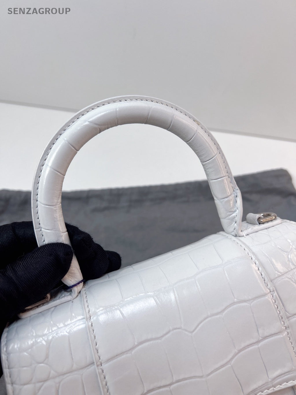 Balenciaga Hourglass XS Top Handle Alligator pattern 2WAY Shoulder Handbag Women