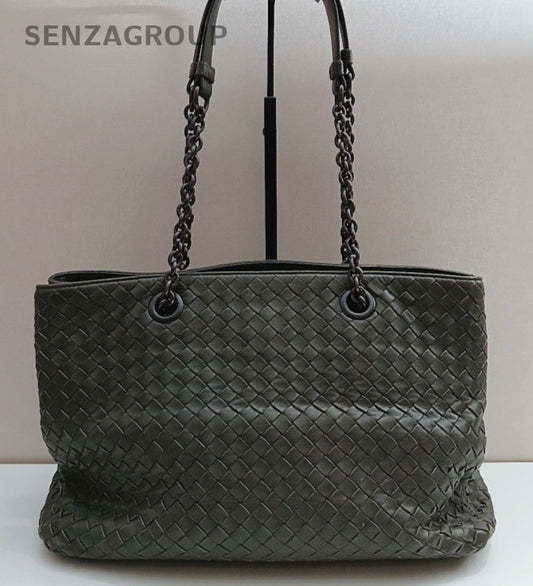 Bottega Veneta Tote Chain Shoulder Bag Gray Black Hardware Women Classic