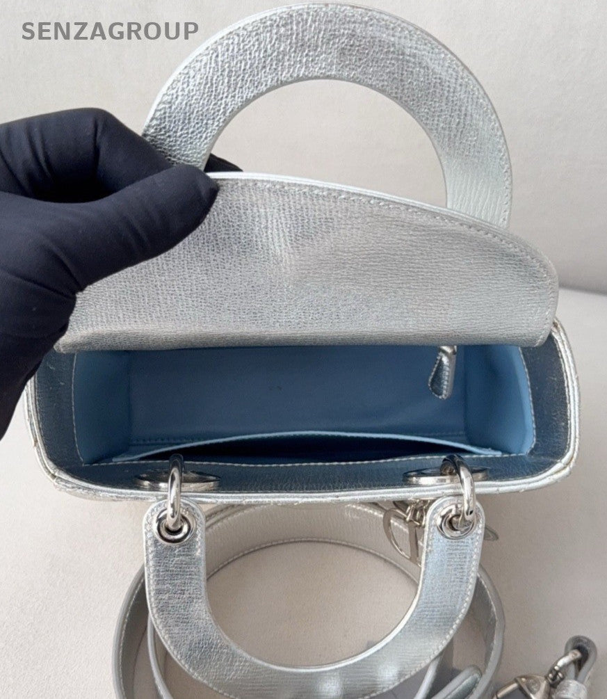 Christian Dior Lady Dior 2Way Top Handle Bag Silver Used Women Designer