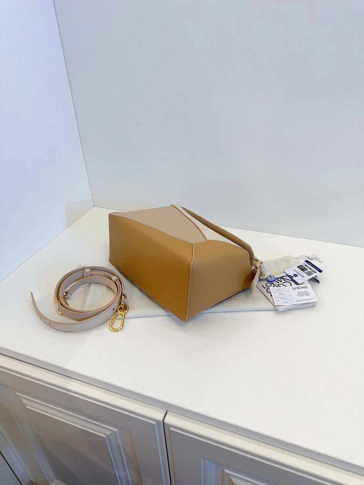 Loewe Puzzle Small Calfskin Handbag Crossbody Bag Oat Milk Tea Tricolor Classic
