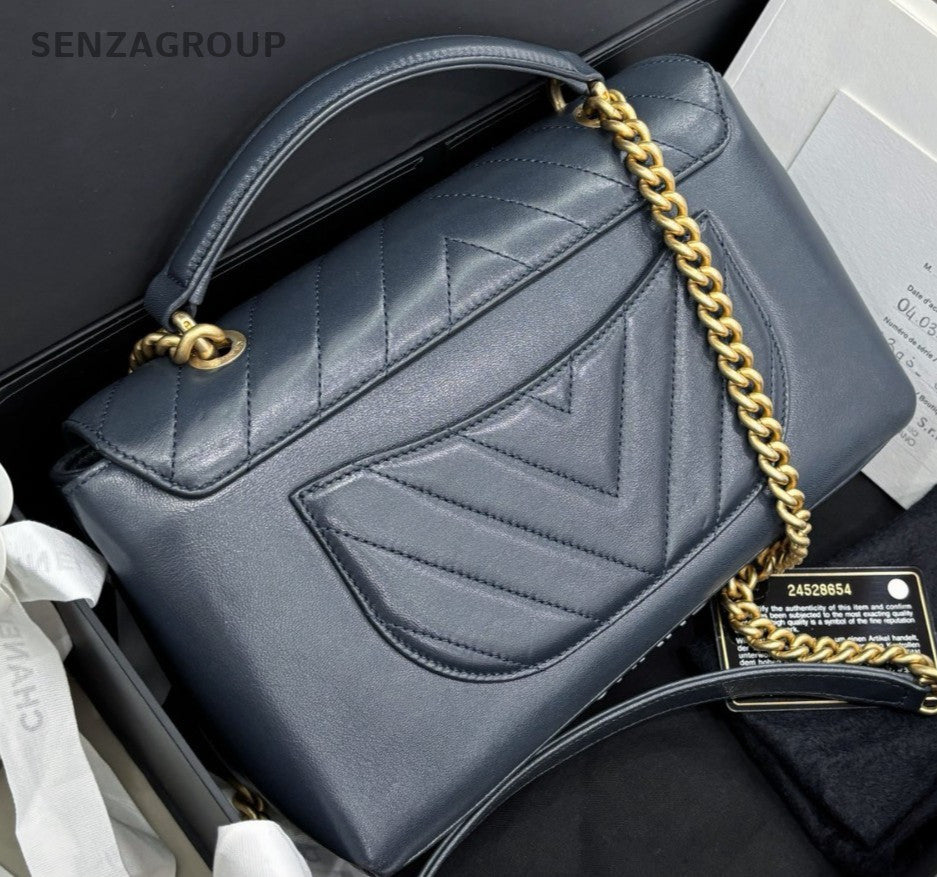 Chanel Chain 2Way Handbag Shoulder Bag Crossbody Blue Gold Women Classic