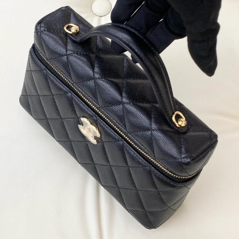 Chanel Vanity Case Calfskin Chain Top Handle Crossbody Bag Black Women S