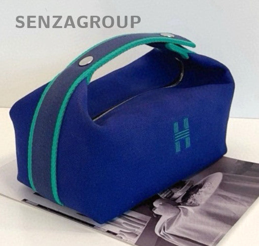 Hermes Bride A Brac Canvas Handbag Blue Women Almost Brand NEW
