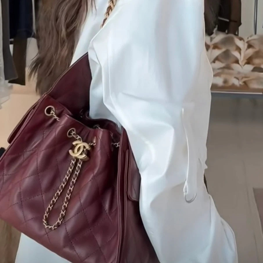 Chanel 25Bag PM Calfskin Shoulder Crossbody Bag Red Silver Women Classic S