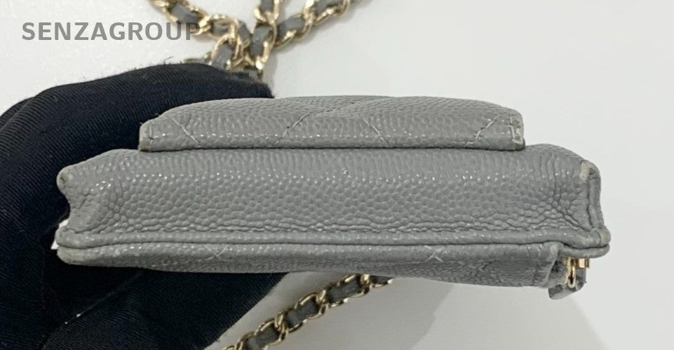 Chanel Calfskin Chain Shoulder Bag Crossbody Gray Gold Diamond Women Classic