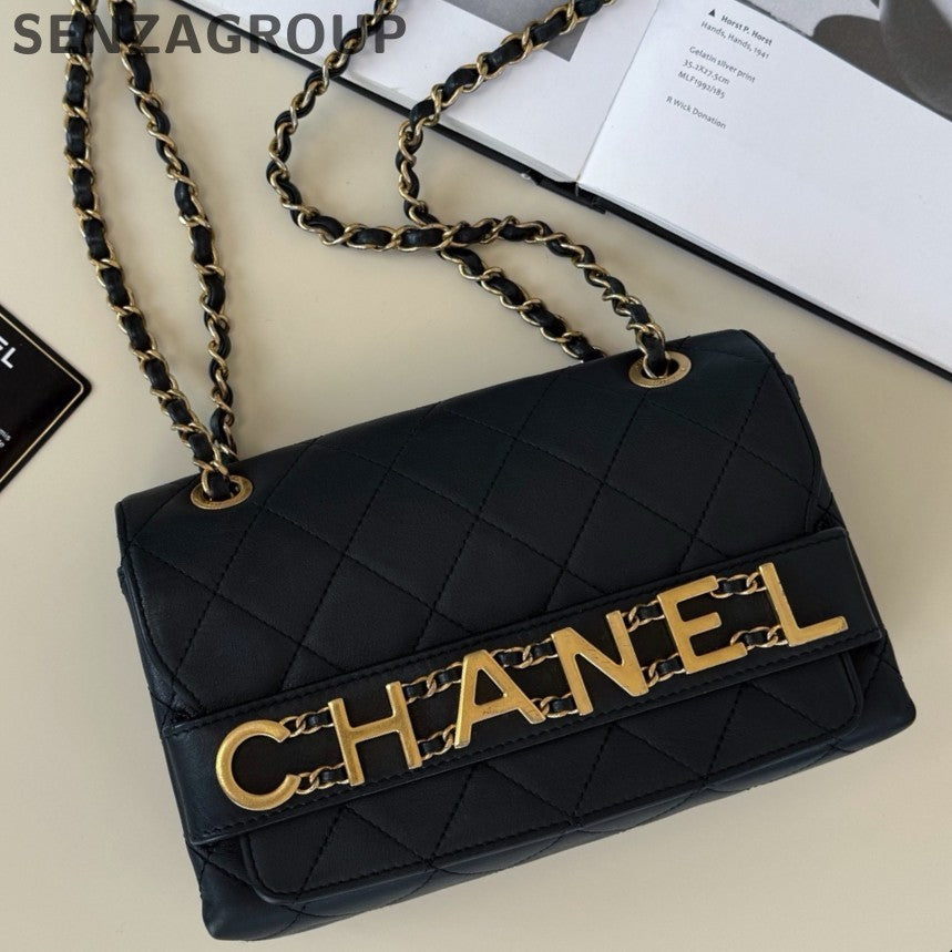 Chanel Classic Flap Chain Shoulder Bag Black Gold Women Fashion