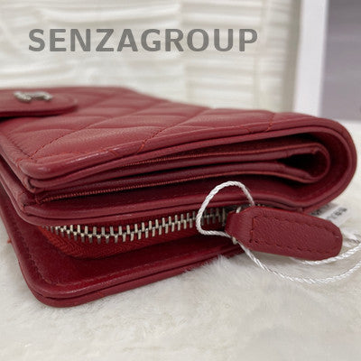Chanel Quilted Red Wallet Silver Hardware Classic Women's Clutch