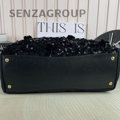 Prada Black Sequin Pearl Shoulder Bag with Gold Clasp - Women's Fashion
