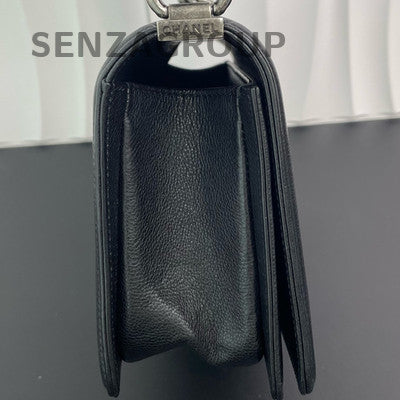 Chanel Le Boy Black Silver Quilted Calfskin Chain Shoulder Bag Classic
