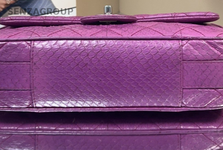 Chanel Classic Flap Snakeskin Chain Top Handle Bag Purple Silver Women Designer